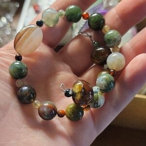Moss & Other Agate Elegant Multicolor Beaded Memory Wire Adjustable Bracelet